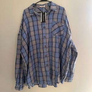 NWT Fantaslook Blue Plaid Button-Up Shirt Size 4X